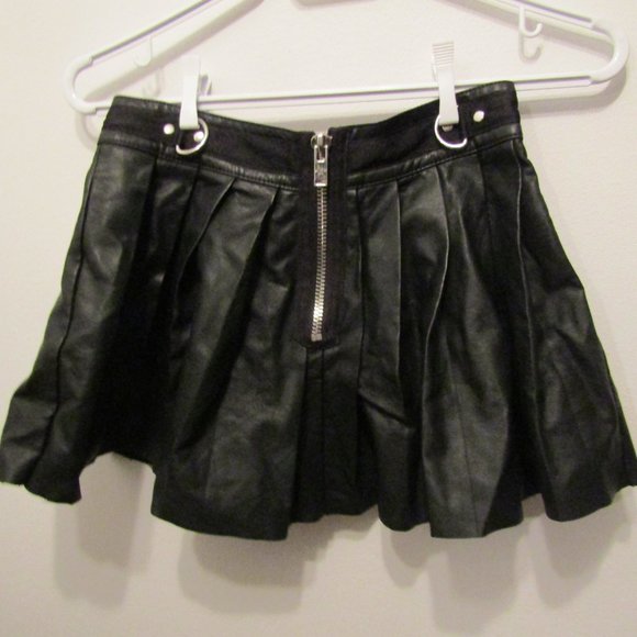 Dolls Kill Current Mood Pleated Leather Skirt with Bondage O Ring - Picture 2 of 4